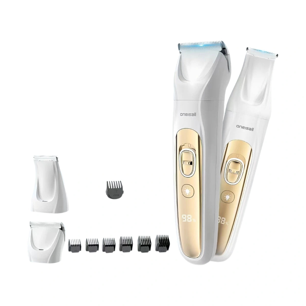 Oneisall grooming clippers: Oneisall dual-head trimmer kit components