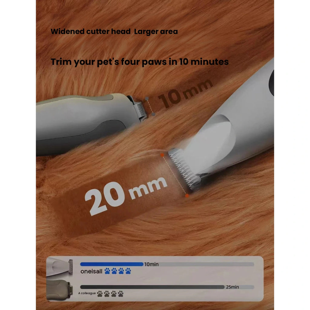 Oneisall mini paw trimmer: two trimming widths illustrated on paw
