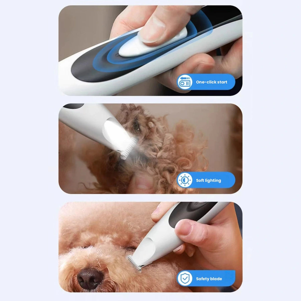 Oneisall mini paw trimmer: handheld trimmer used near dog paw