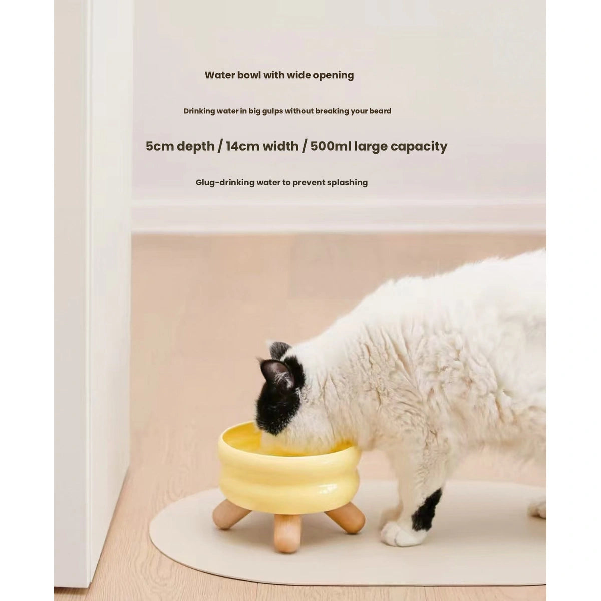 Meoof Gulu pet bowl: cat eating from yellow bowl at floor