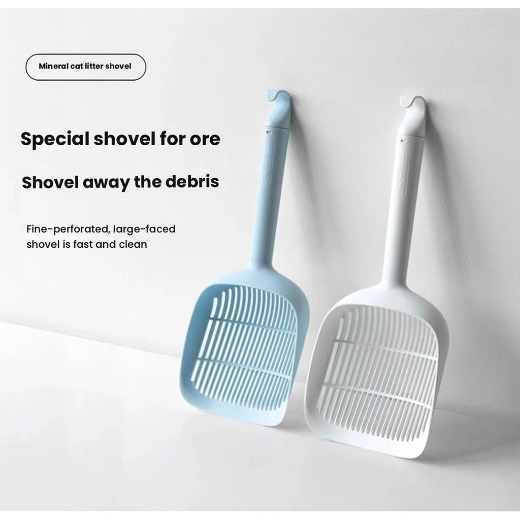 Meoof cat litter scoop: blue and white scoops beside one another