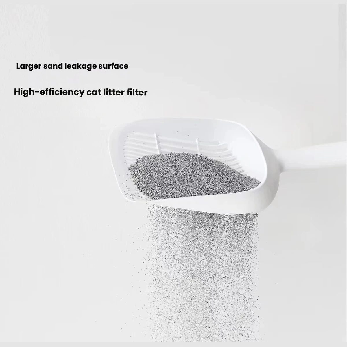 Meoof cat litter scoop: cat litter passing through scoop slots