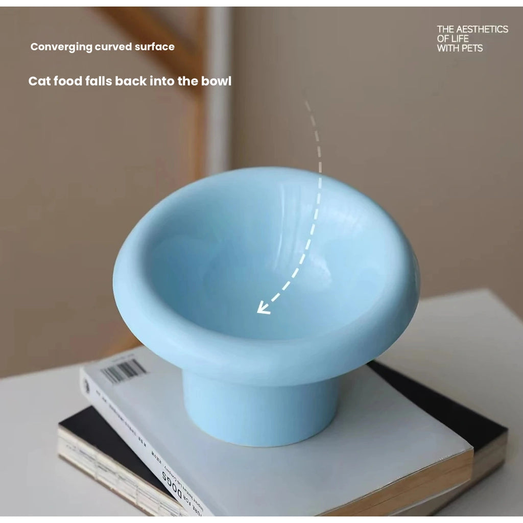 Meoof Fafa pet bowl: blue ceramic bowl from above