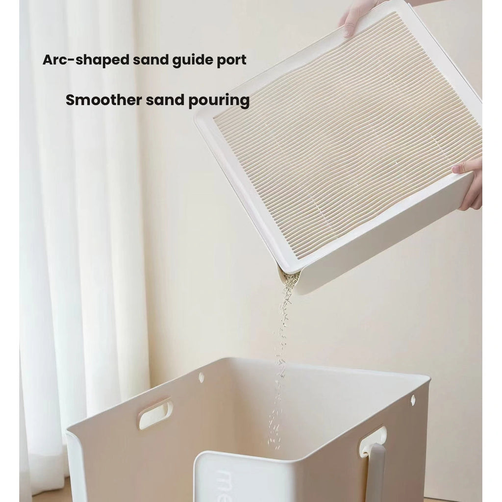 Meoof cat litter ramp: collected litter being emptied from ramp