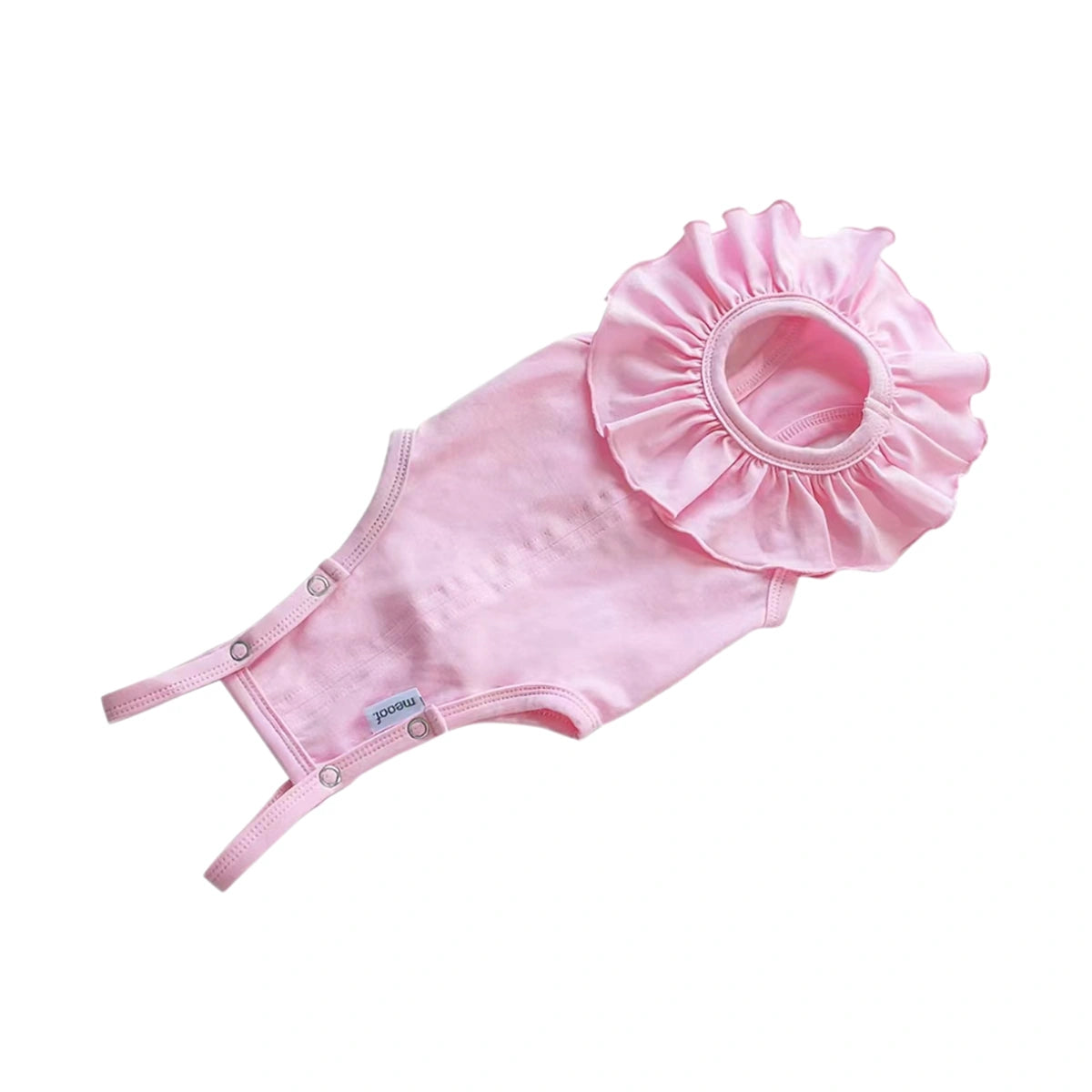 Pink Meoof cat recovery-style suit laid flat