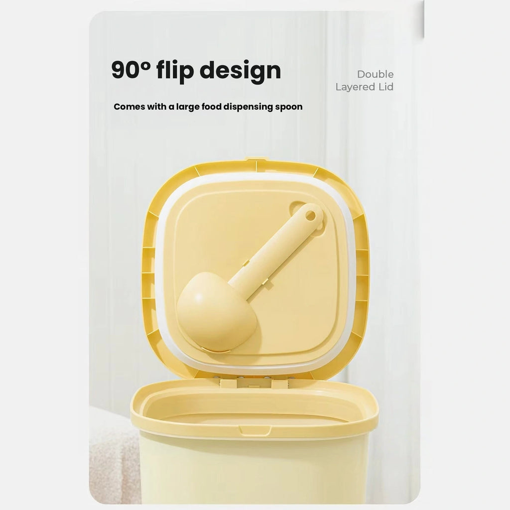 Mango bin lid opened to show the scoop