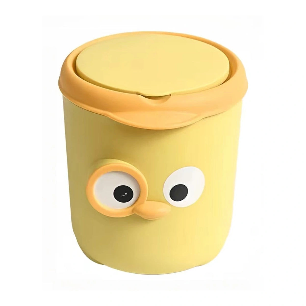 Yellow cartoon-eye cat litter waste bin with lid