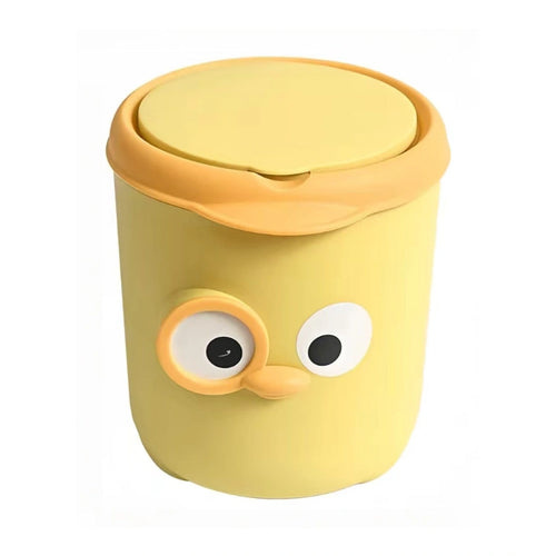 Yellow cartoon-eye cat litter waste bin with lid