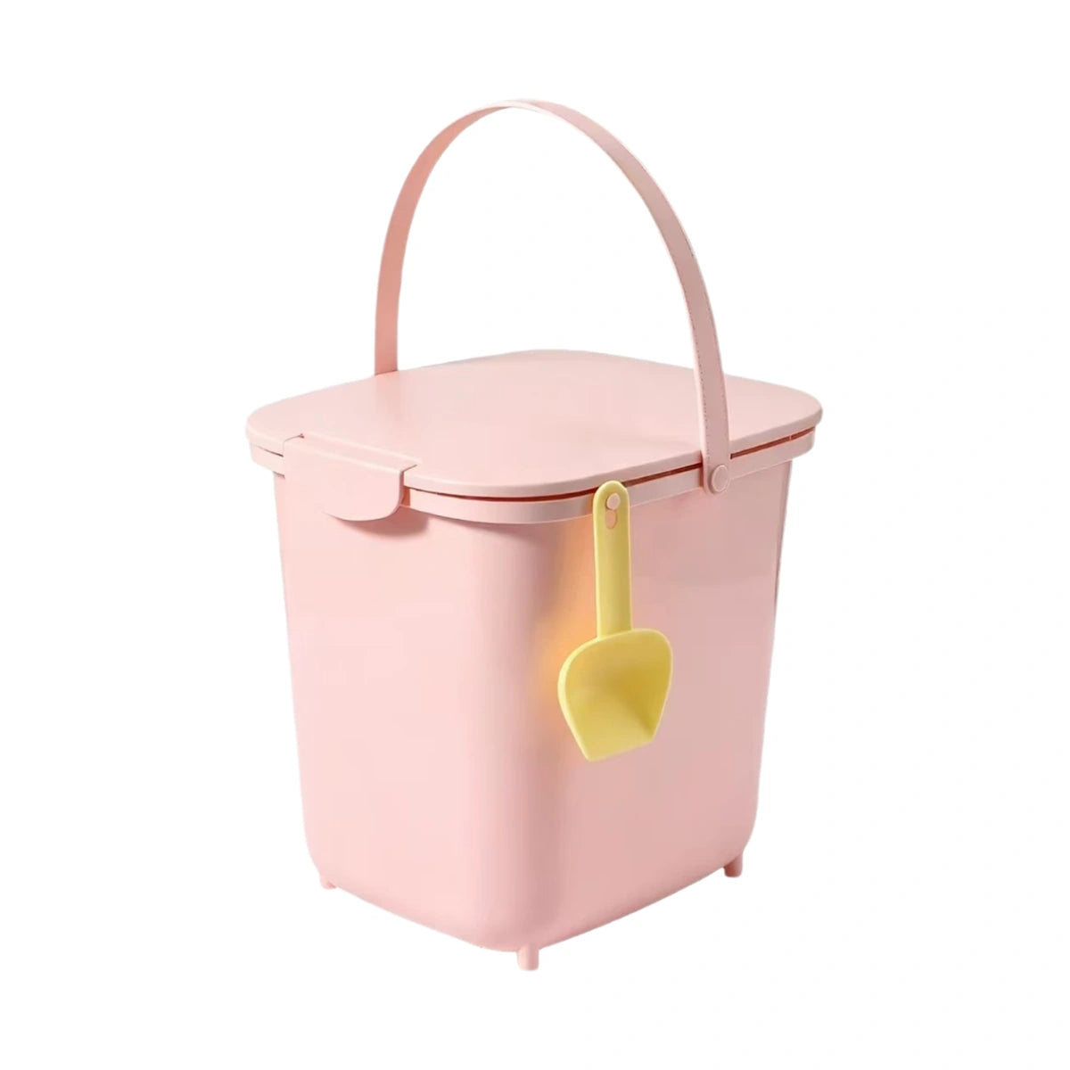 Second view of pink pet food storage bin