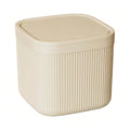 Cream ribbed cat litter waste bin with hinged lid