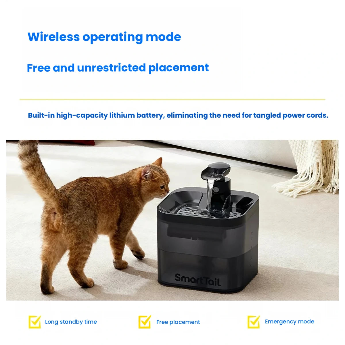 SmartTail S1 ペット用給水器｜黒・グレー 画像5：黒・猫・給水器・側面
