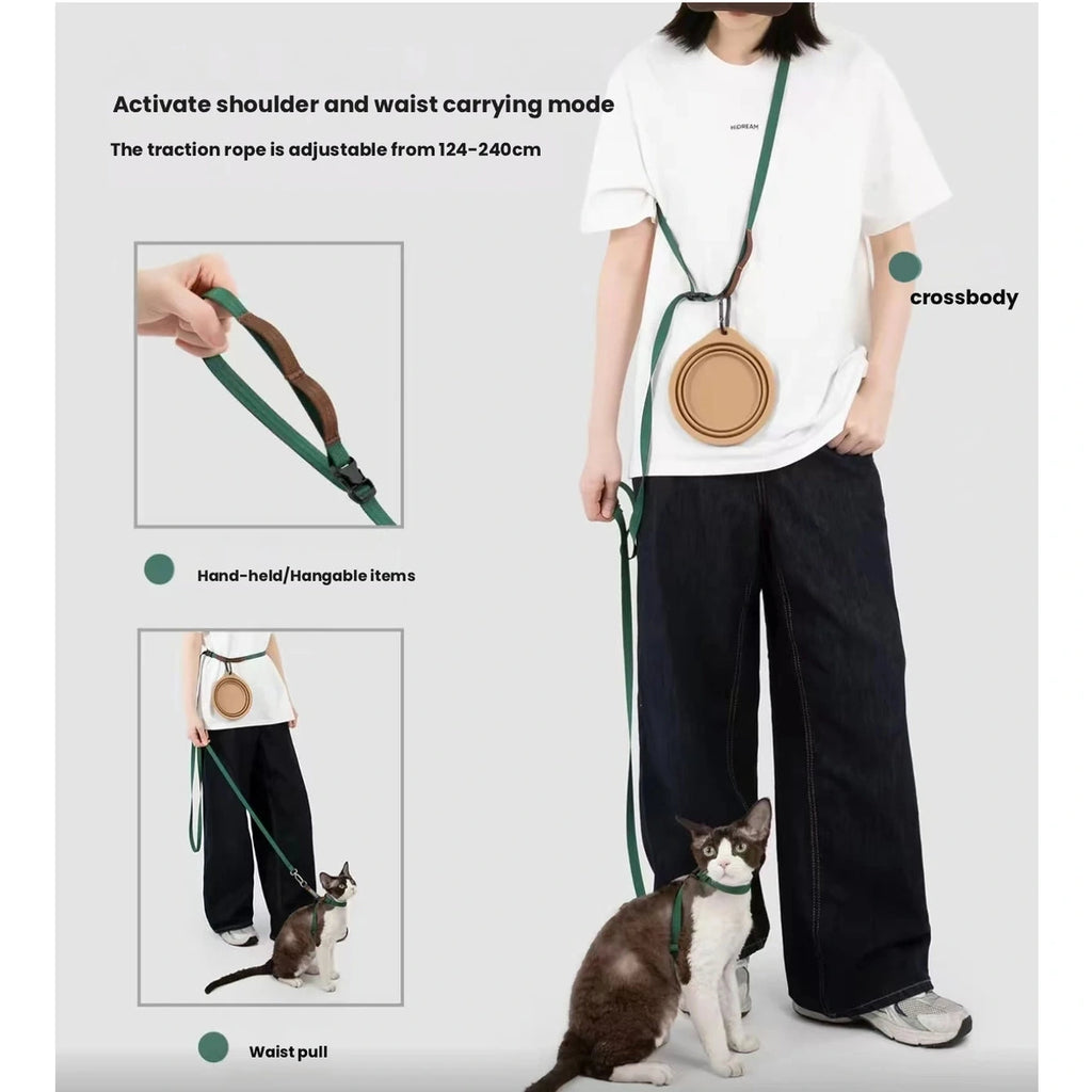 Person holding lead attached to HiDREAM cat harness