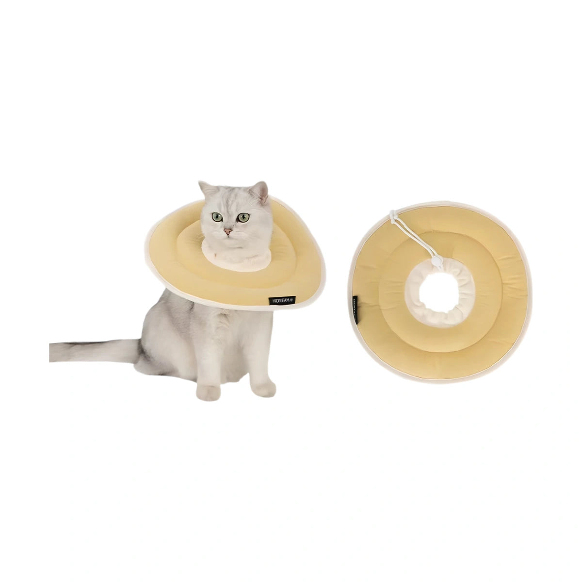HiDREAM ドーナツ型猫用ソフトカラー 画像1：白・黄・猫・カラー