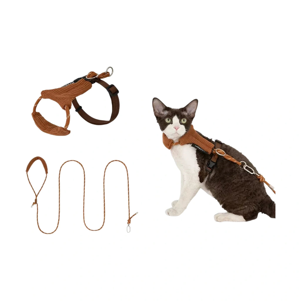 Brown HiDREAM corduroy-style cat harness and lead