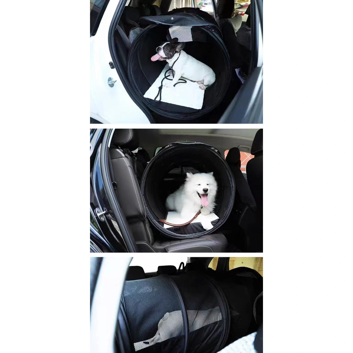 PETSFIT dog car crate shown in vehicle and folded positions