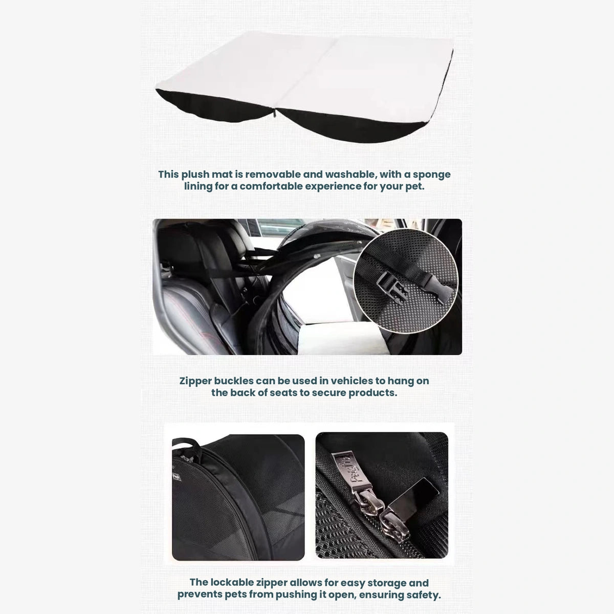 PETSFIT collapsible dog car crate shown from several detail angles