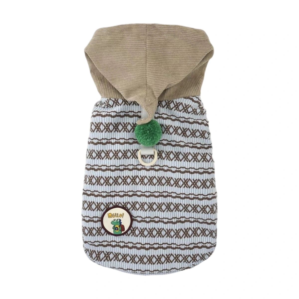 Grey POPOCOLA patterned dog hoodie laid flat
