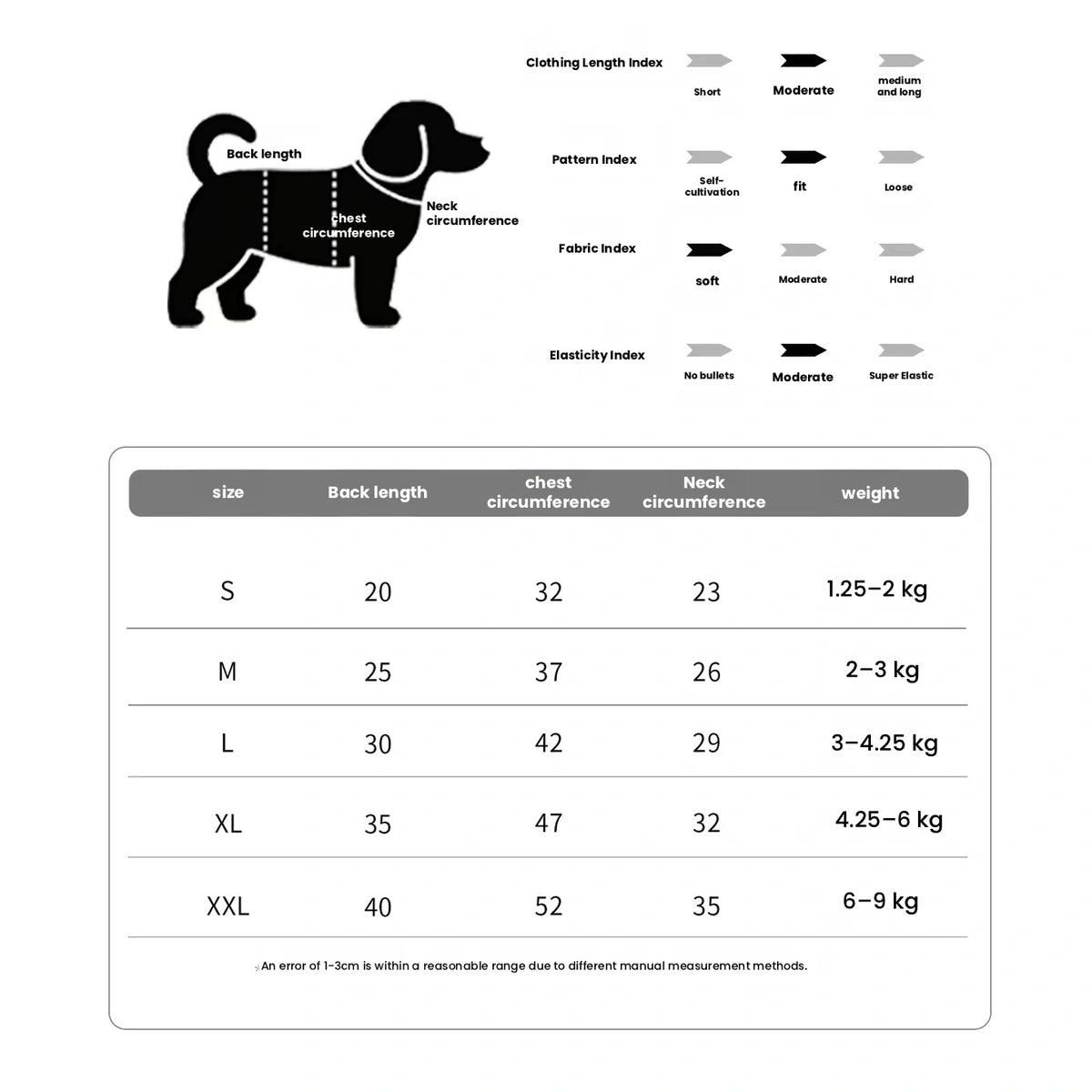 POPOCOLA dog hoodie size chart