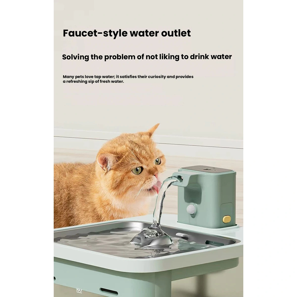 Cat drinking from the Wink Honey fountain outlet