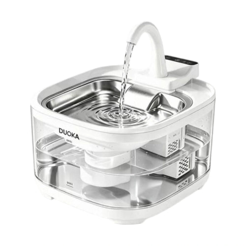 DUOKA wireless fountain with a metal tray and raised water outlet
