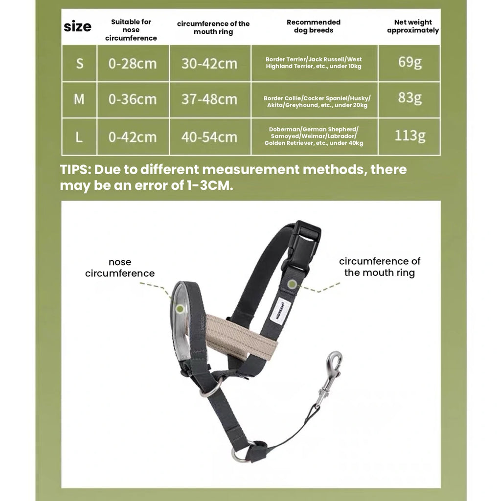 HiDREAM head halter measurement chart and product diagram