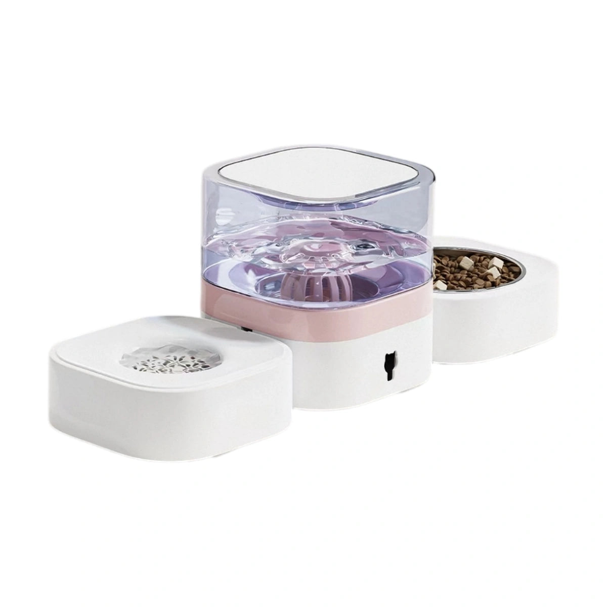 Pink Madden pet water and feeding station with two bowls