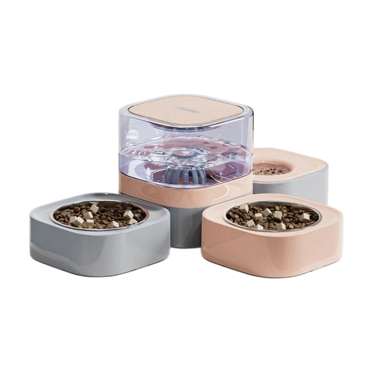 Dusty pink Madden station with three bowls