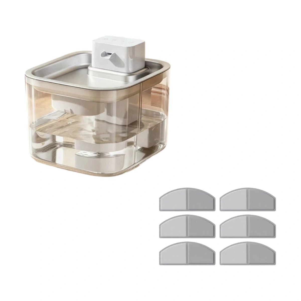 White Madden fountain with six replacement filters