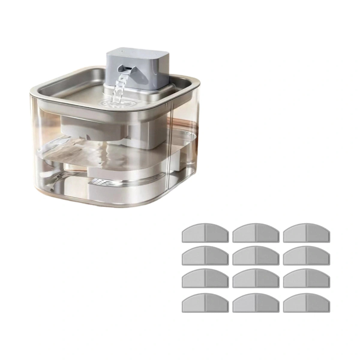 Grey Madden fountain with twelve replacement filters