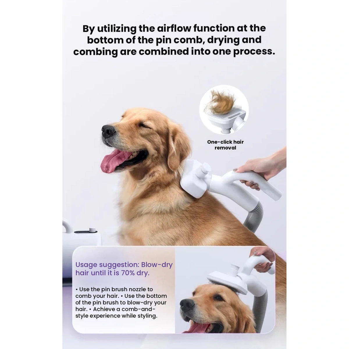 Redminut grooming nozzle being used on a dog coat