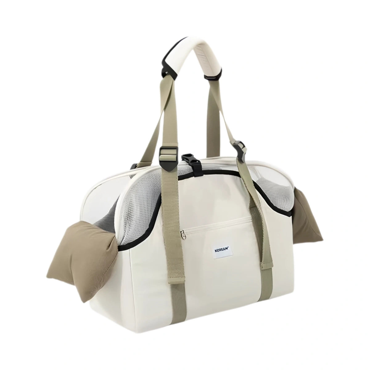 Beige HiDREAM shoulder pet carrier with contrasting panels
