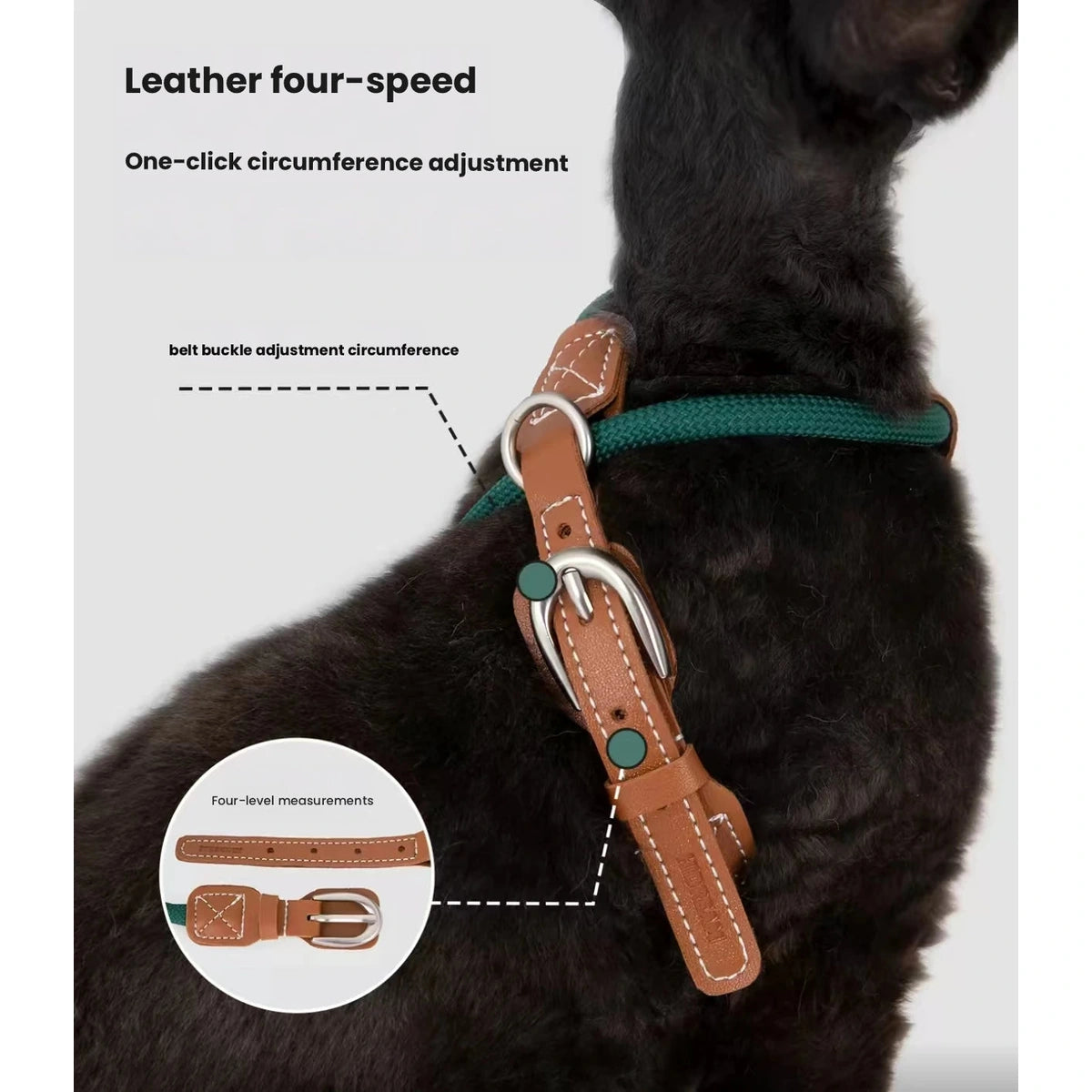 Leather-look adjustment details on the HiDREAM harness