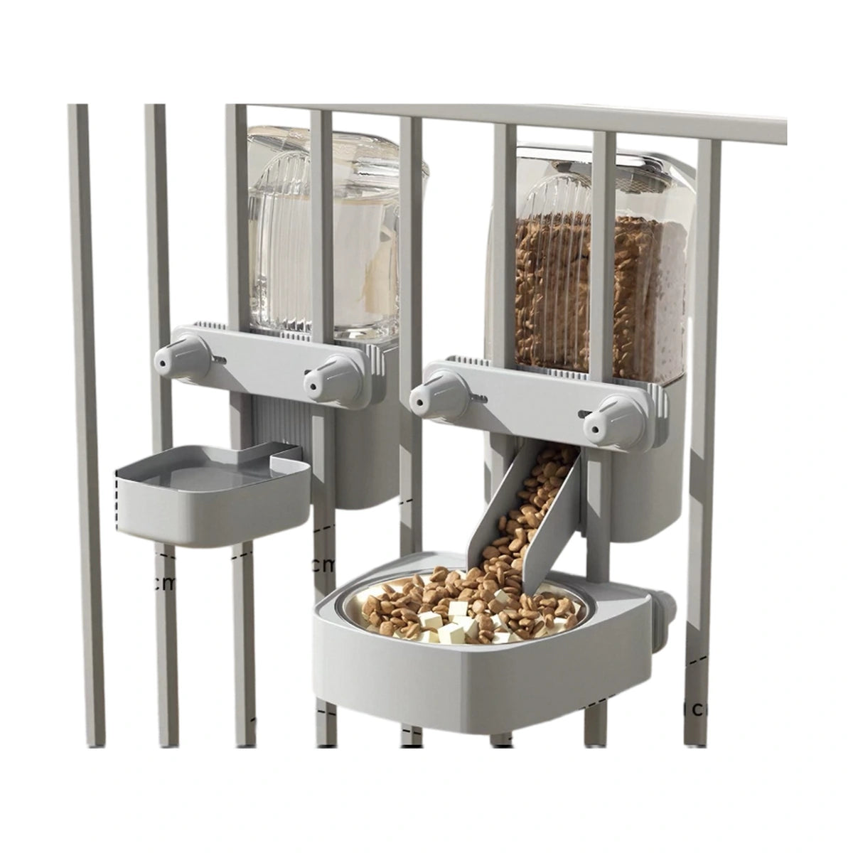 Grey Hipidog hanging food and water dispenser set