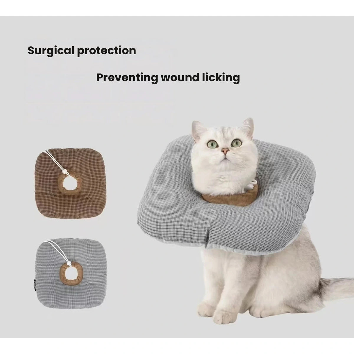 Cat wearing a grey HiDREAM Toast recovery collar