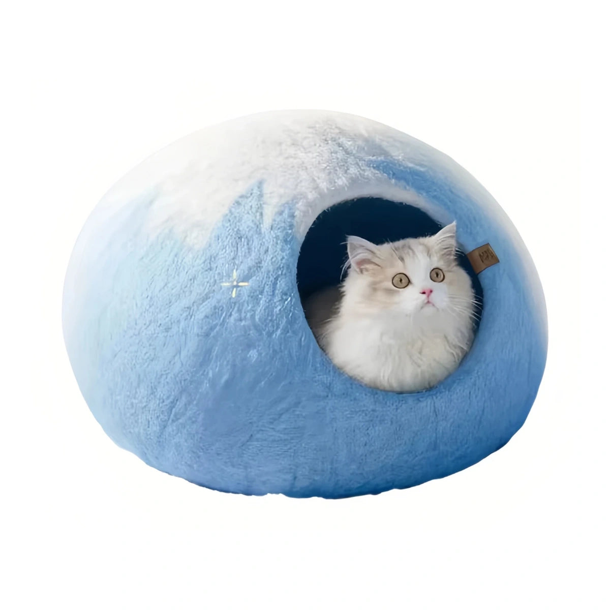 Cat in a blue Coni Life round cave bed