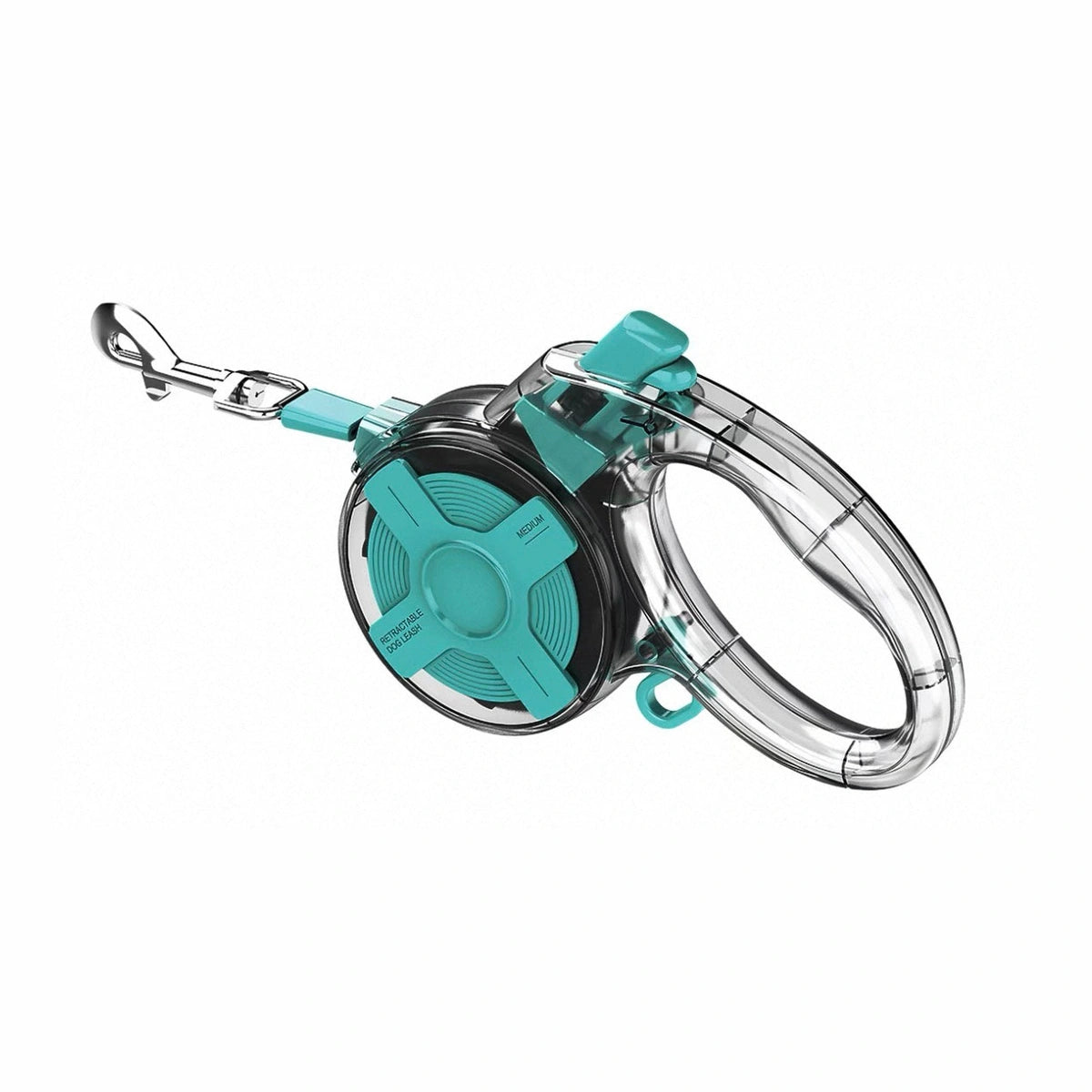 Green retractable dog lead with transparent housing