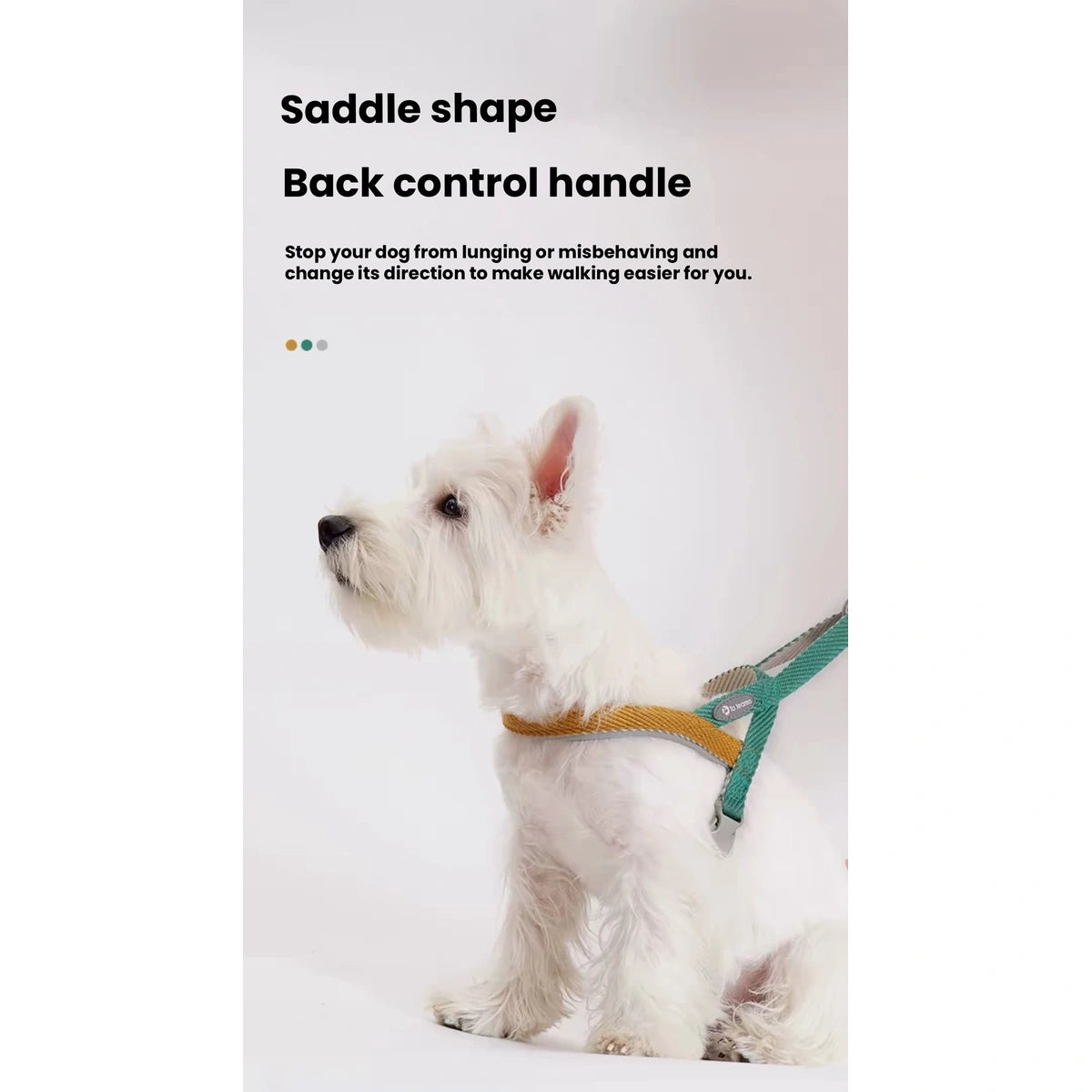 Top control handle on the Toteamo saddle-style dog harness