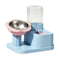 Blue DONGLIN feeding set with a raised metal bowl and inverted water bottle
