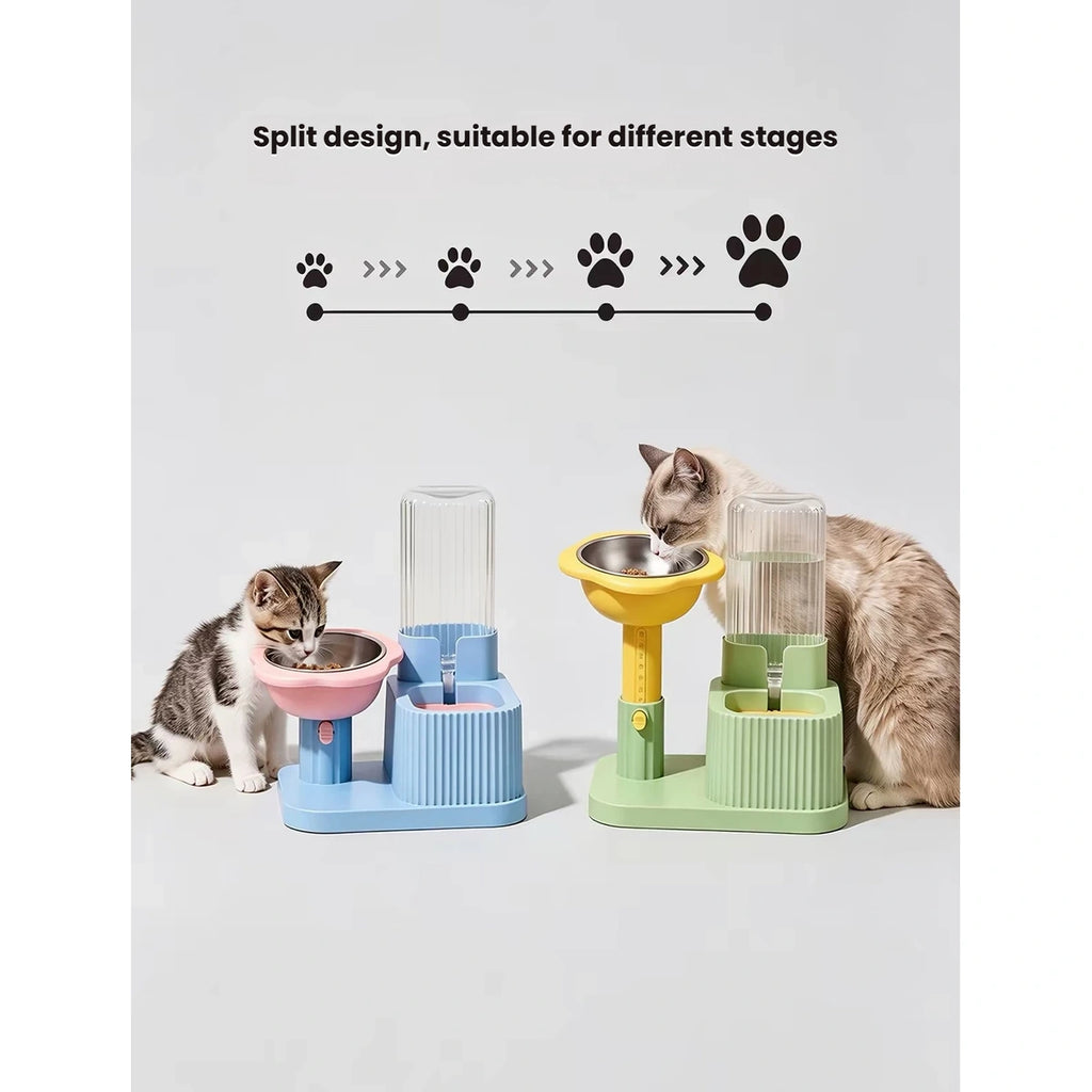 Pets beside DONGLIN feeding sets at different raised positions