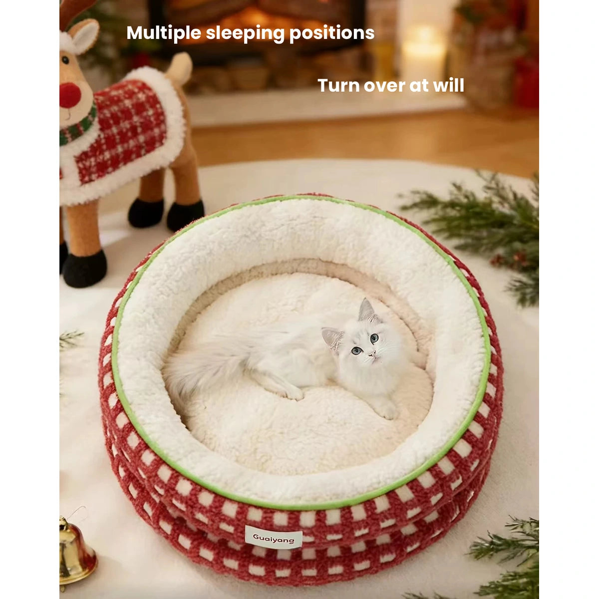 Reversible cushion illustrated inside the red HiDREAM bed