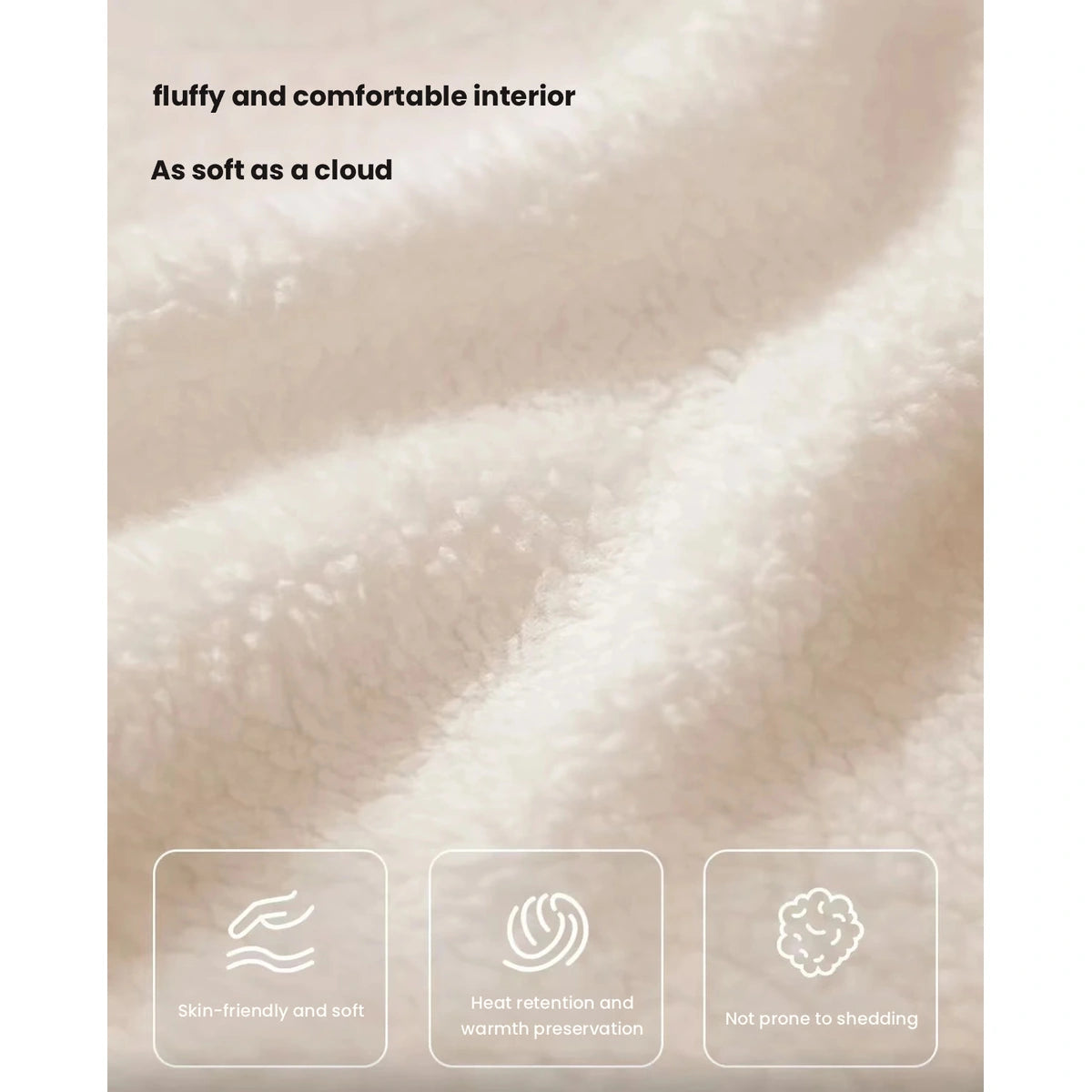Close-up of the cream plush fabric used in the cat cave bed