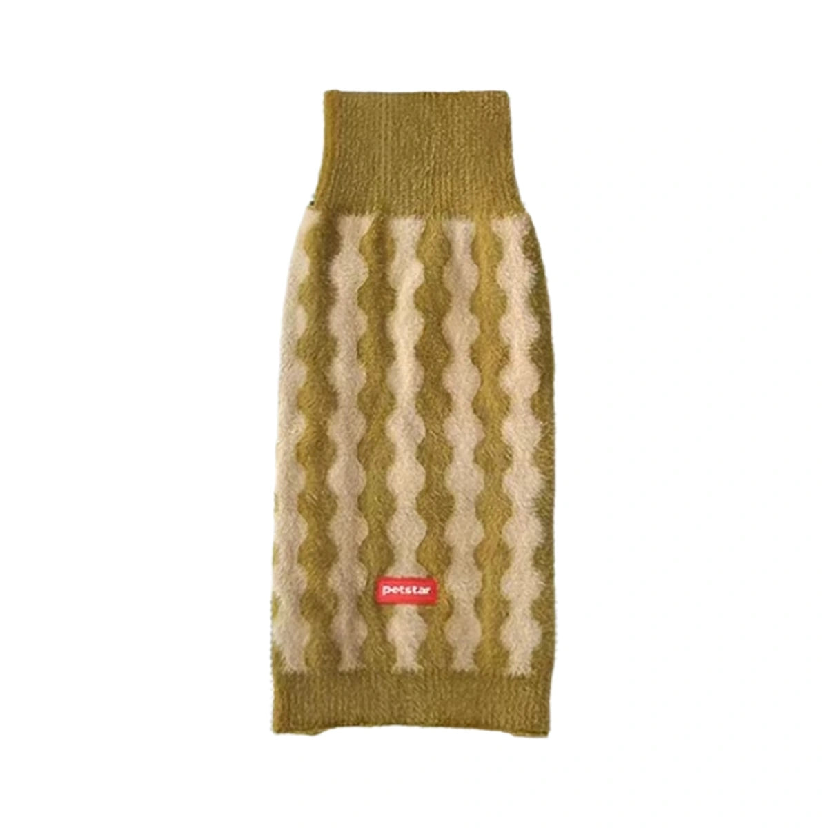 Olive Petstar sweater vest with cream wavy stripes