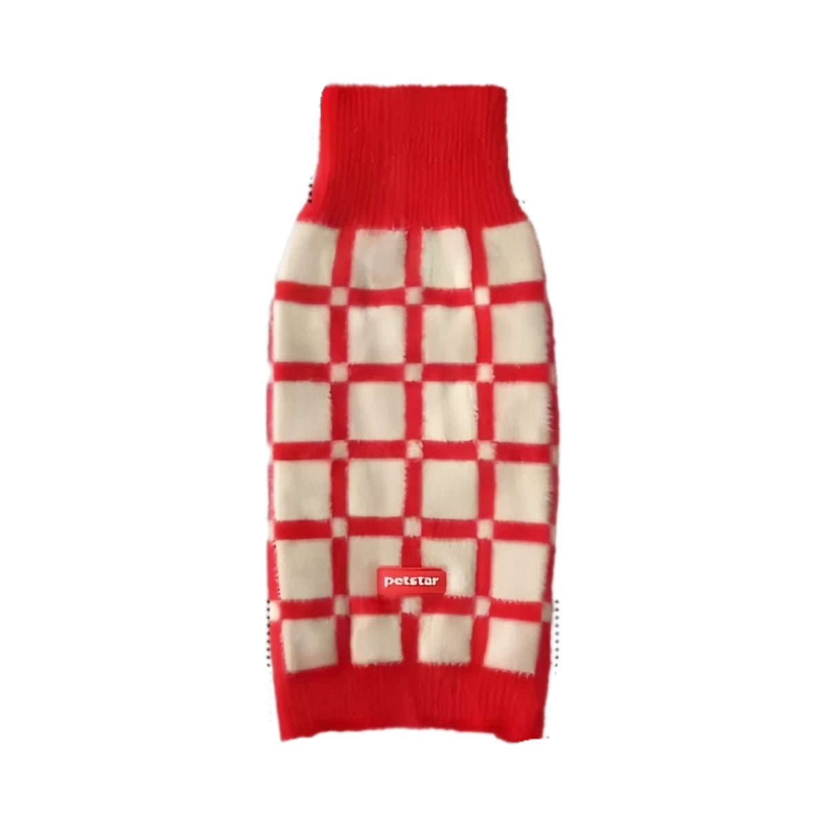 Red and cream checked Petstar plush pet sweater vest