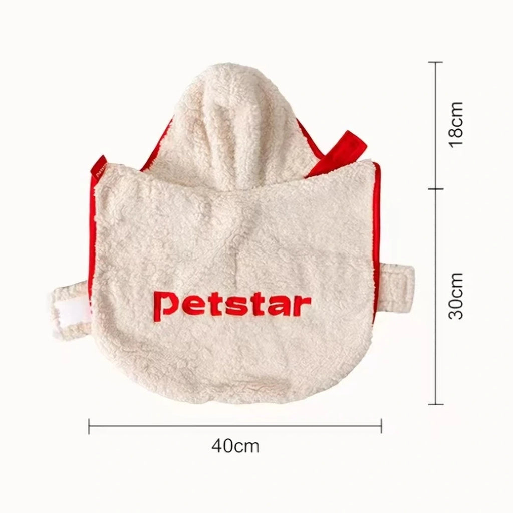 Petstar cape diagram showing 40 cm flat width, 30 cm body length and an 18 cm hood