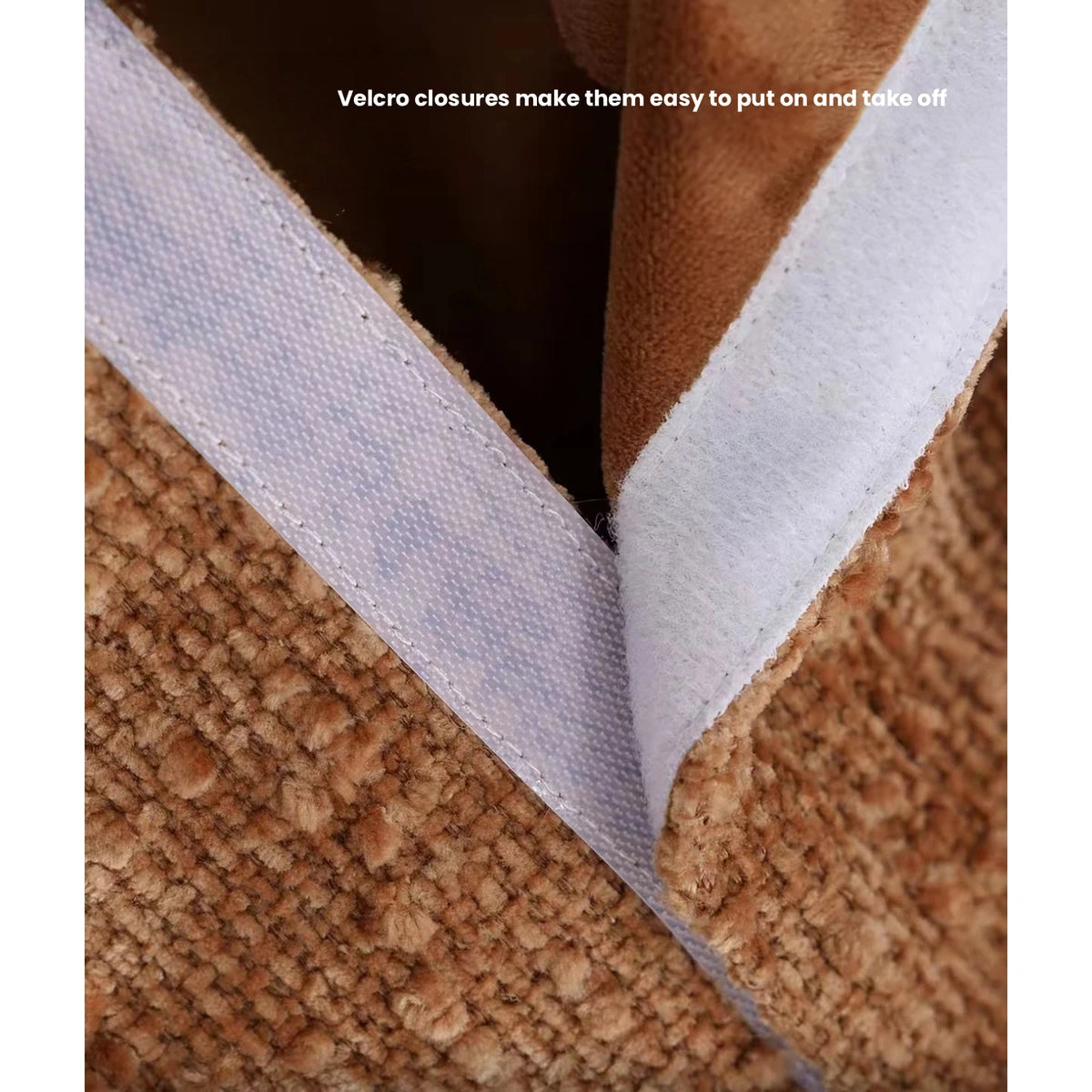Hook-and-loop fastening detail on the brown Petstar pet jacket