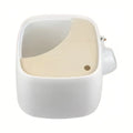 inFluffy enclosed litter box with pale wooden lid and white base