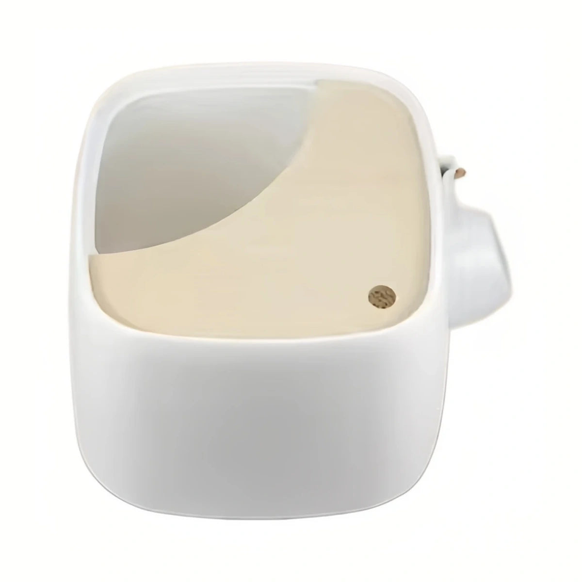 inFluffy enclosed litter box with pale wooden lid and white base