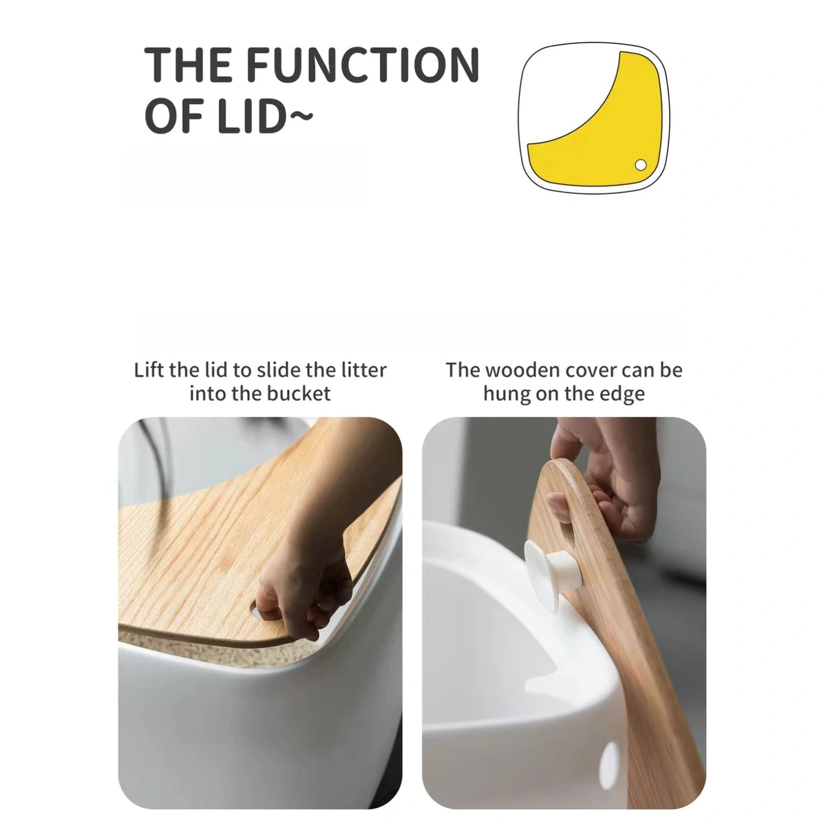 Lift-up lid and scoop storage details on the inFluffy litter box