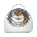 inFluffy white capsule cat carrier with front grille and handle