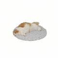 Cat sleeping on a grey inFluffy woven round pet mat